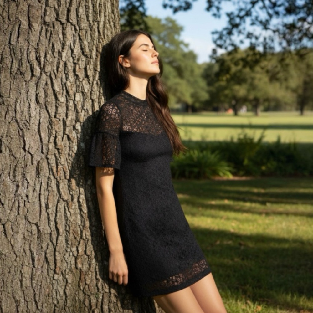 Nightcap Black Sheath Mini Dress with Flutter Sleeves by Anthropologie